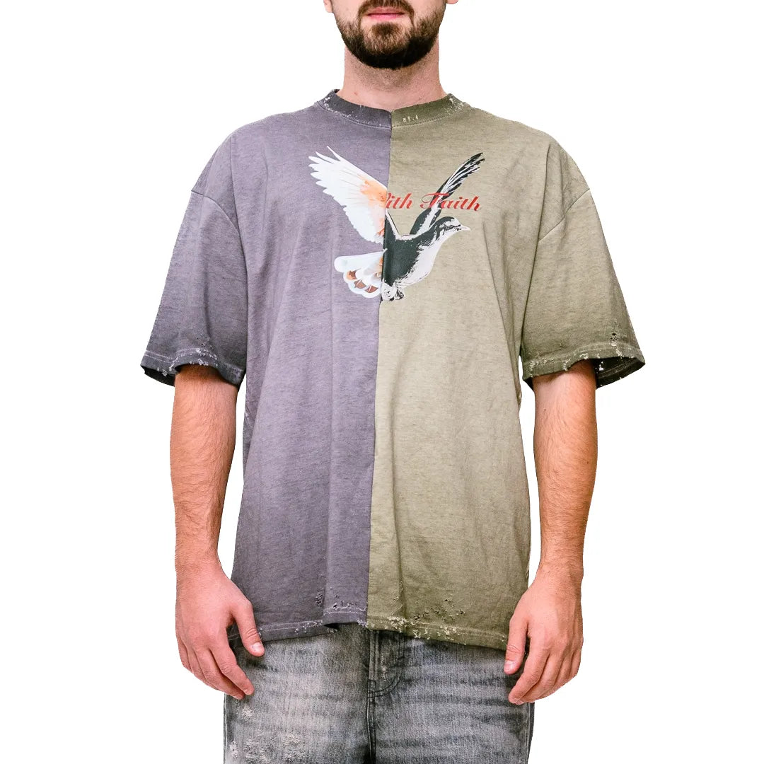 i!P Vintage Distressed Double Tee ”Olive Grey”