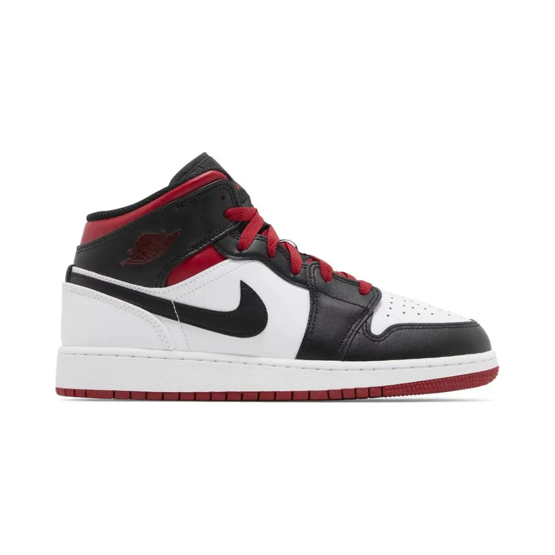 Nike-Air-Jordan-1-Mid-Black-Toe-White-Gym-Red-GS-DQ8423-106-Brick-Sneakers 