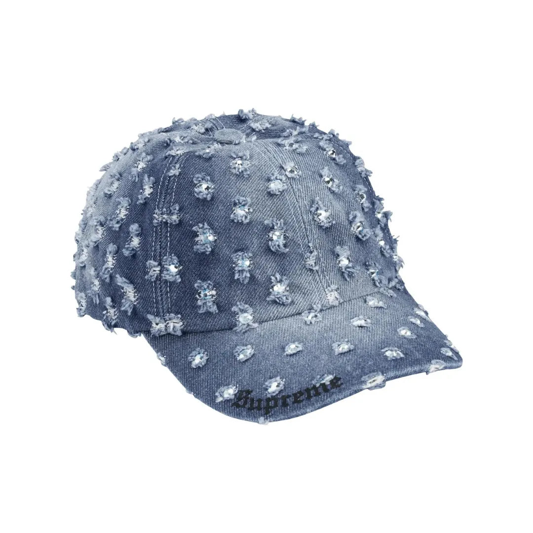 Sapca Supreme Hole Punch Rhinestone Denim 6-Panel ”Washed Indigo”